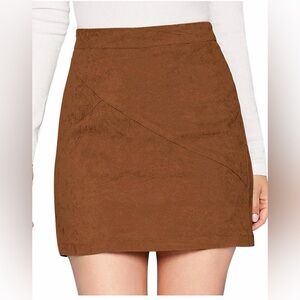 Mangopop Brown Faux Suede Soft Mini Skirt